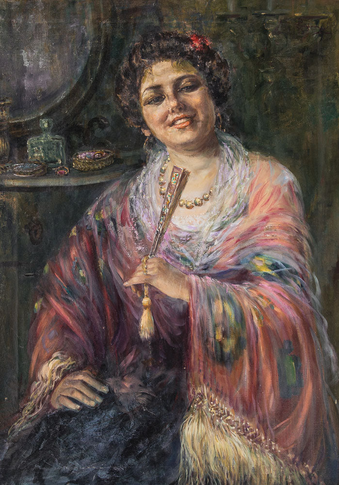 Girl with Fan by Salvatore Postiglione,A3(16x12")Poster