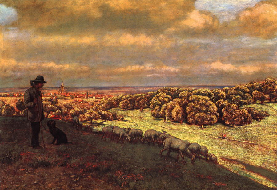 Flock of sheep in Oberursel, vintage artwork by Hans Thoma, 12x8" (A4) Poster