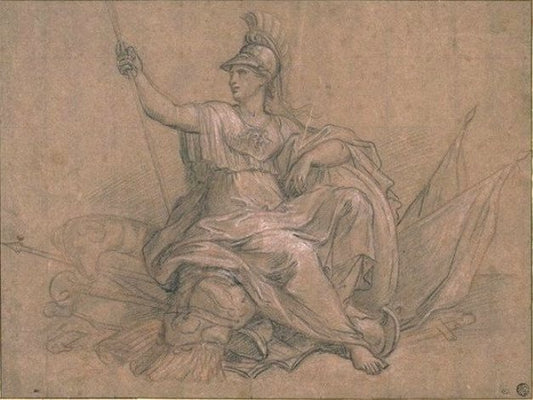 Bellona Seated on a Trophy, vintage artwork by Antoine Coypel II, 12x8" (A4) Poster