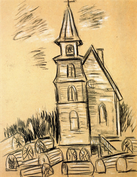 Church at Corea, Maine, vintage artwork by Marsden Hartley, 12x8" (A4) Poster