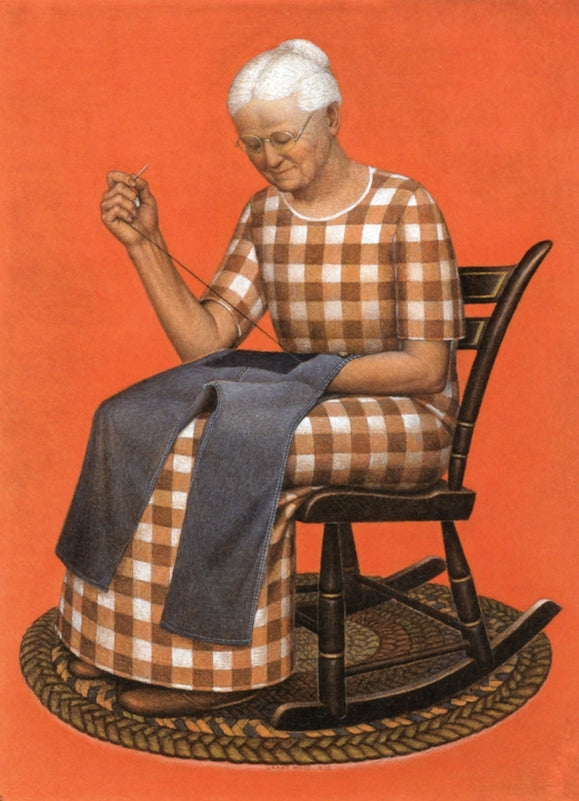 Grandma Mending by Grant Wood,16x12(A3) Poster