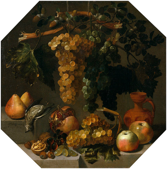 Still life with Grapes, vintage artwork by Juan Bautista de Espinosa, 12x8" (A4) Poster