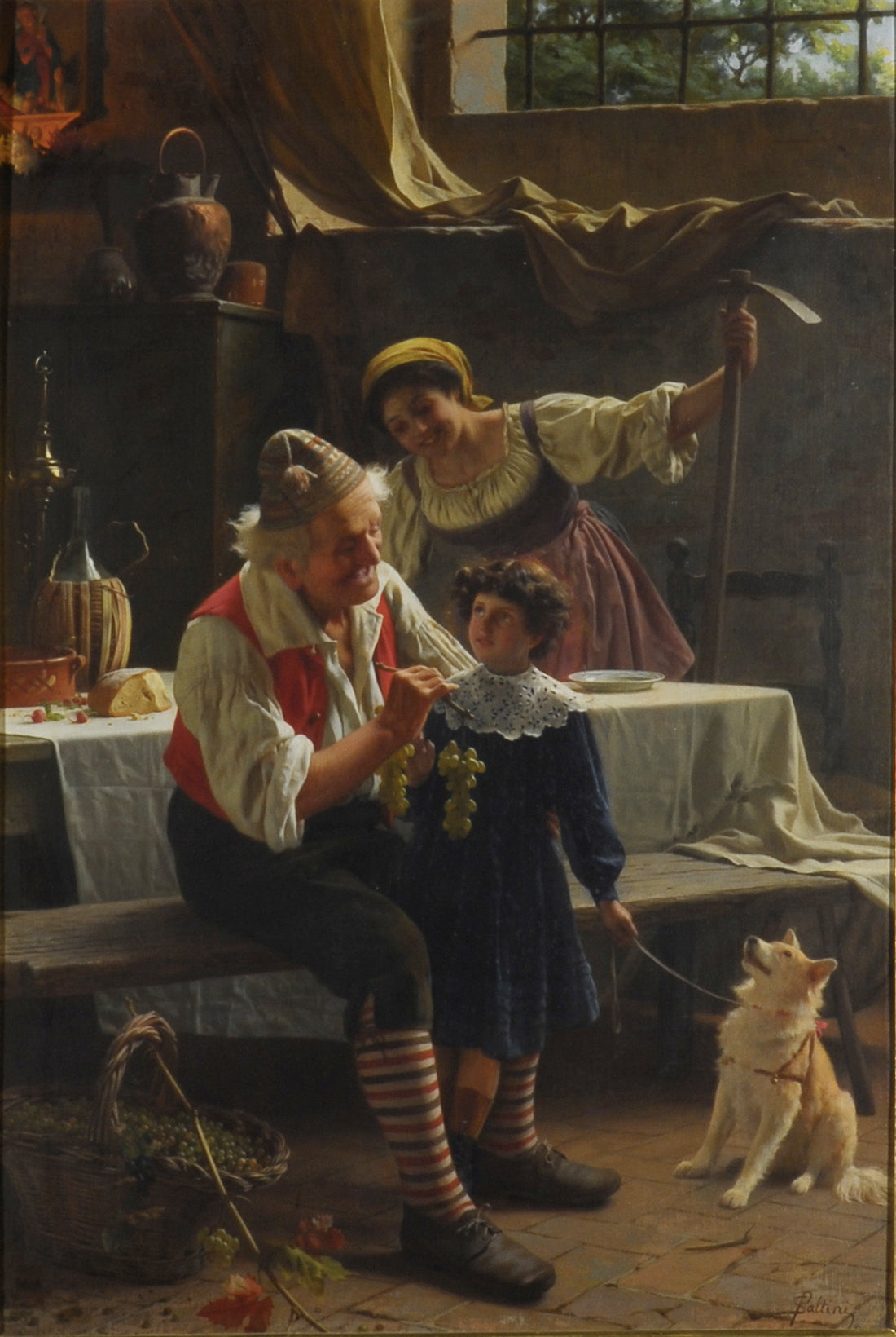Interior Scene with Figures, vintage artwork by Pietro Saltini, 12x8" (A4) Poster