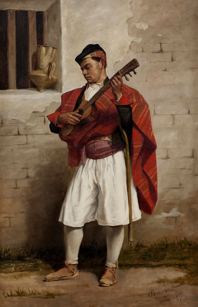 Un murciano tocando un guitarro, vintage artwork by Jose María Manresa y Ortuño, A3 (16x12
