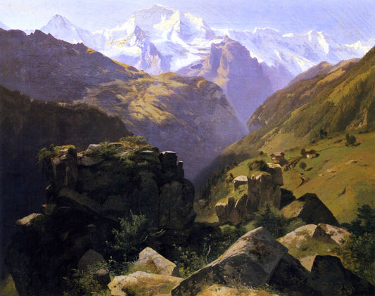 A View of the Jungfrau Massif seen from Above, Interlaken, vintage artwork by Alexandre Calame, A3 (16x12") Poster Print