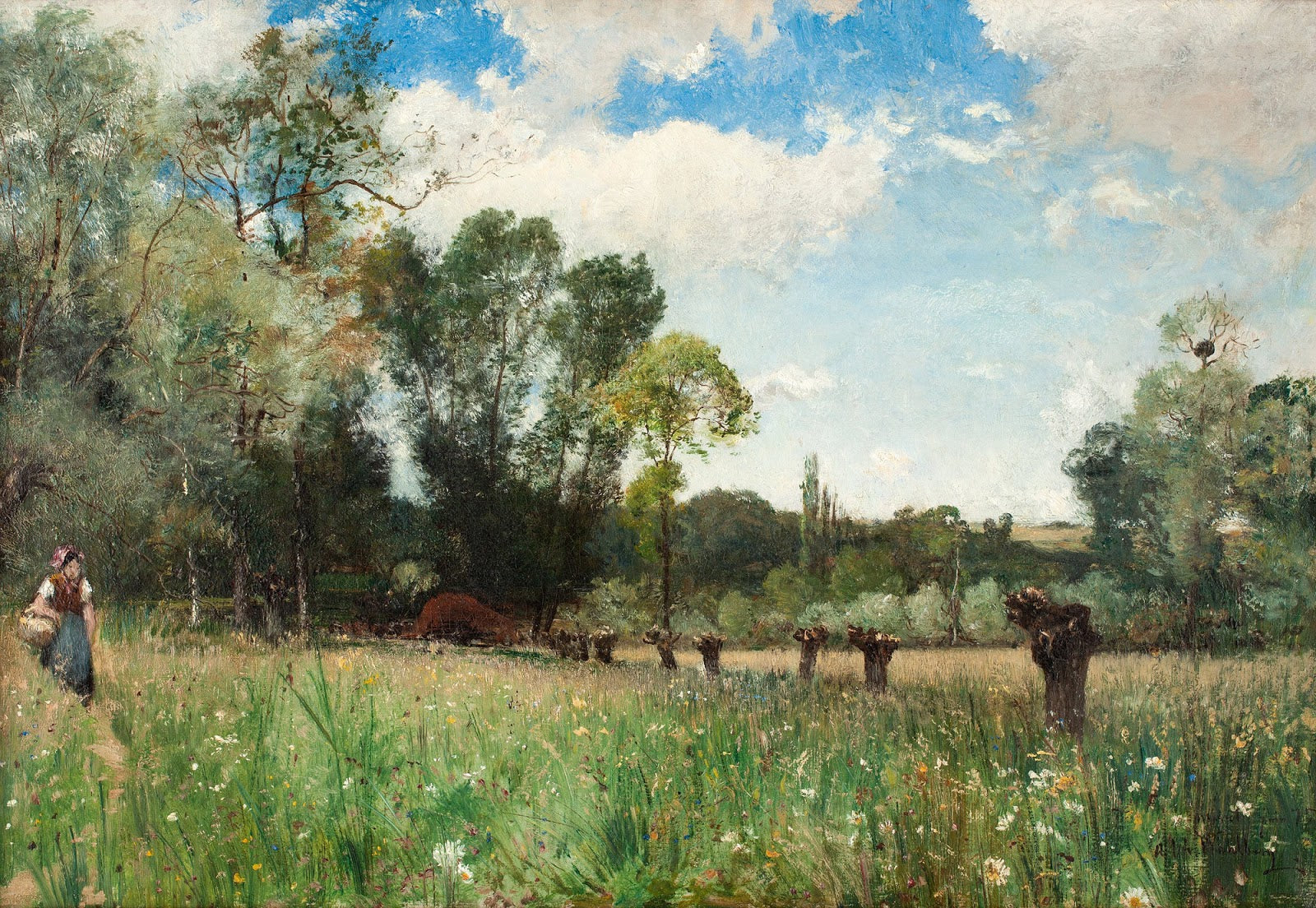 Woman in the Meadow, vintage artwork by Alfred Wahlberg, 12x8" (A4) Poster