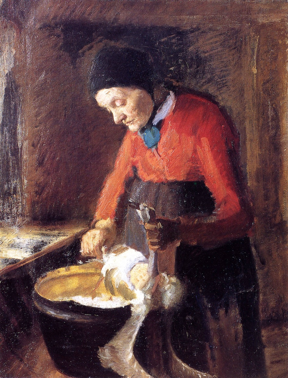 Old Lene Plucking a Goose, vintage artwork by Anna Ancher, 12x8" (A4) Poster