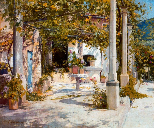 Jardín de Mallorca, vintage artwork by Eliseo Meifren i Roig, 12x8" (A4) Poster