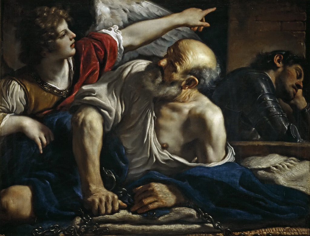 Saint Peter Freed by  an Angel, vintage artwork by Guercino, 12x8" (A4) Poster
