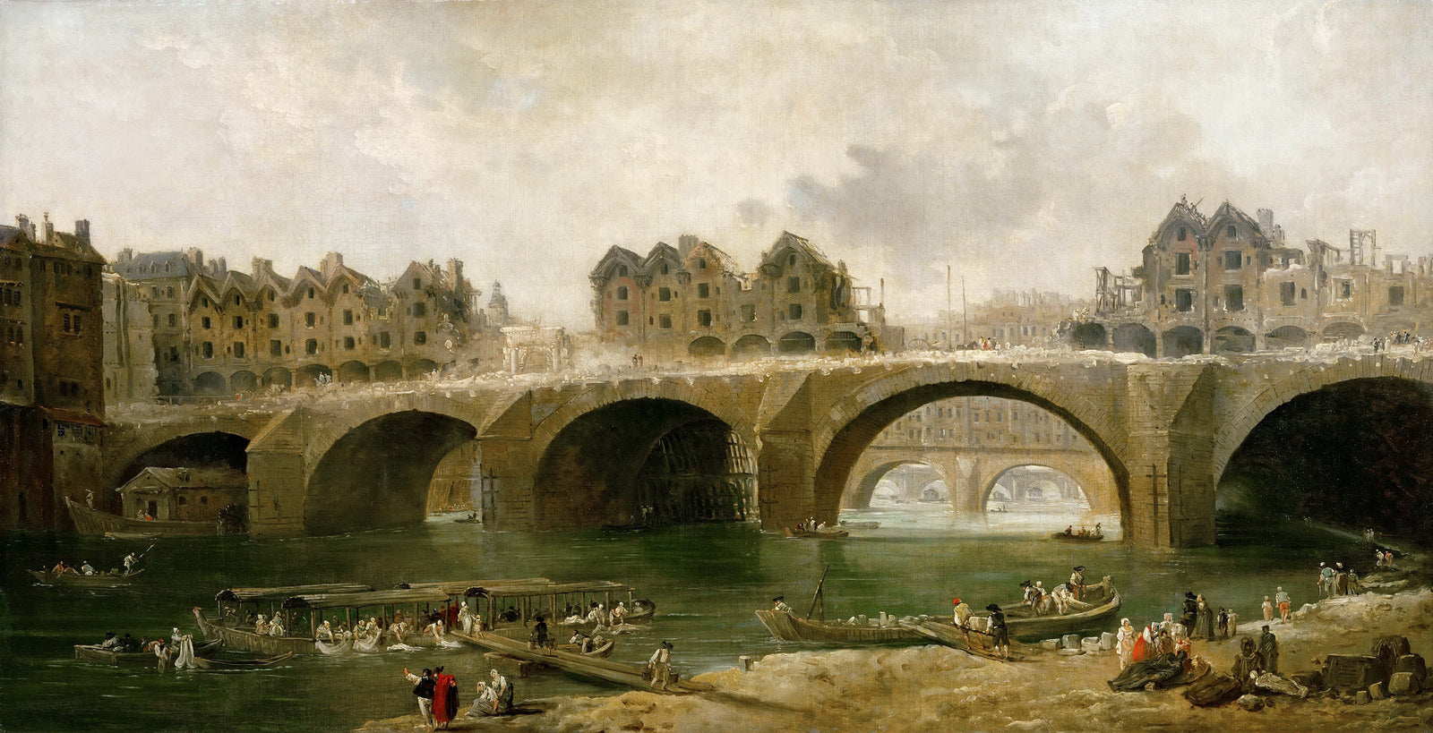 Demolition of the Houses on the Pont Notre-Dame in 1786, vintage artwork by Hubert Robert, 12x8" (A4) Poster