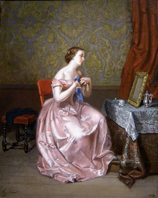 Woman by  the Mirror, vintage artwork by Eugene Feral, 12x8" (A4) Poster