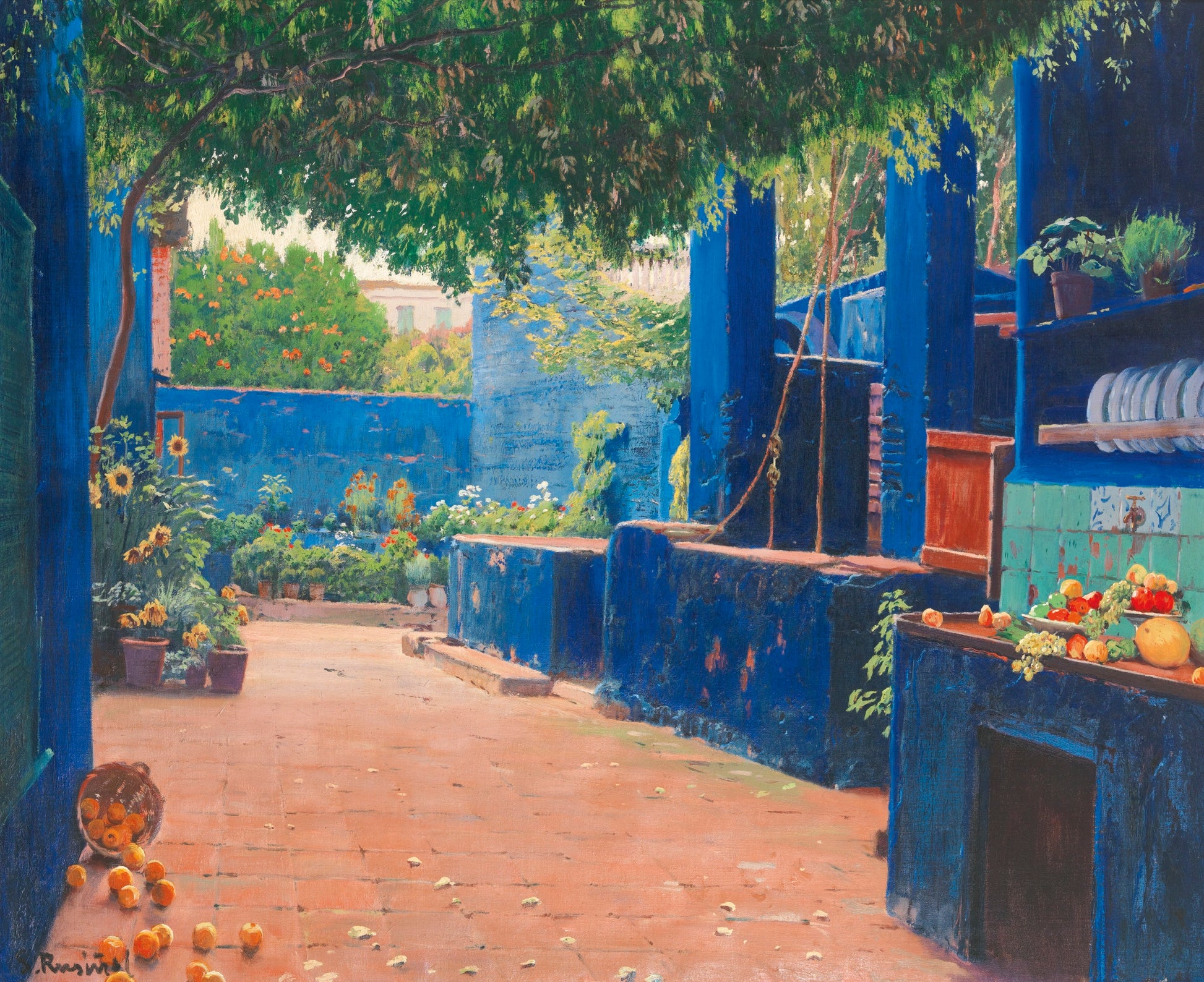 The Blue Courtyard, Arenys by Santiago Rusinol Prats,A3(16x12")Poster