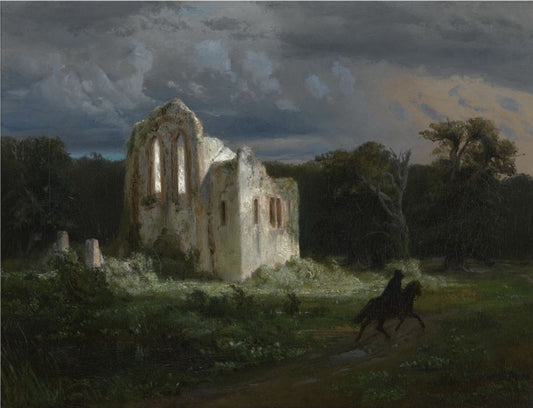 Moonlit Landscape with Ruins, vintage artwork by Arnold Böcklin, 12x8" (A4) Poster