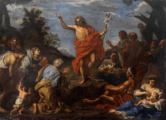 The Preachings of Saint the the Baptist, vintage artwork by Pier Francesco Mola, 12x8" (A4) Poster