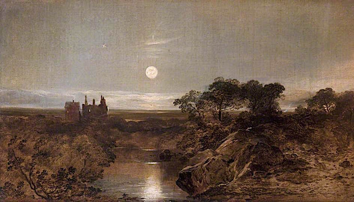 Dean Castle by  Moonlight, vintage artwork by Horatio McCulloch, A3 (16x12