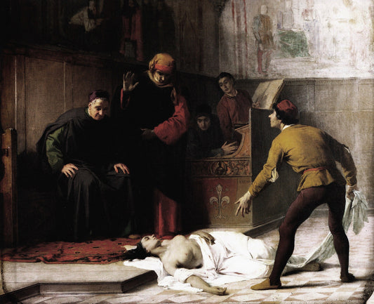 An episode that led to the reconstitution of Compagnia della Misericordia, vintage artwork by Eleuterio Pagliano, 12x8" (A4) Poster