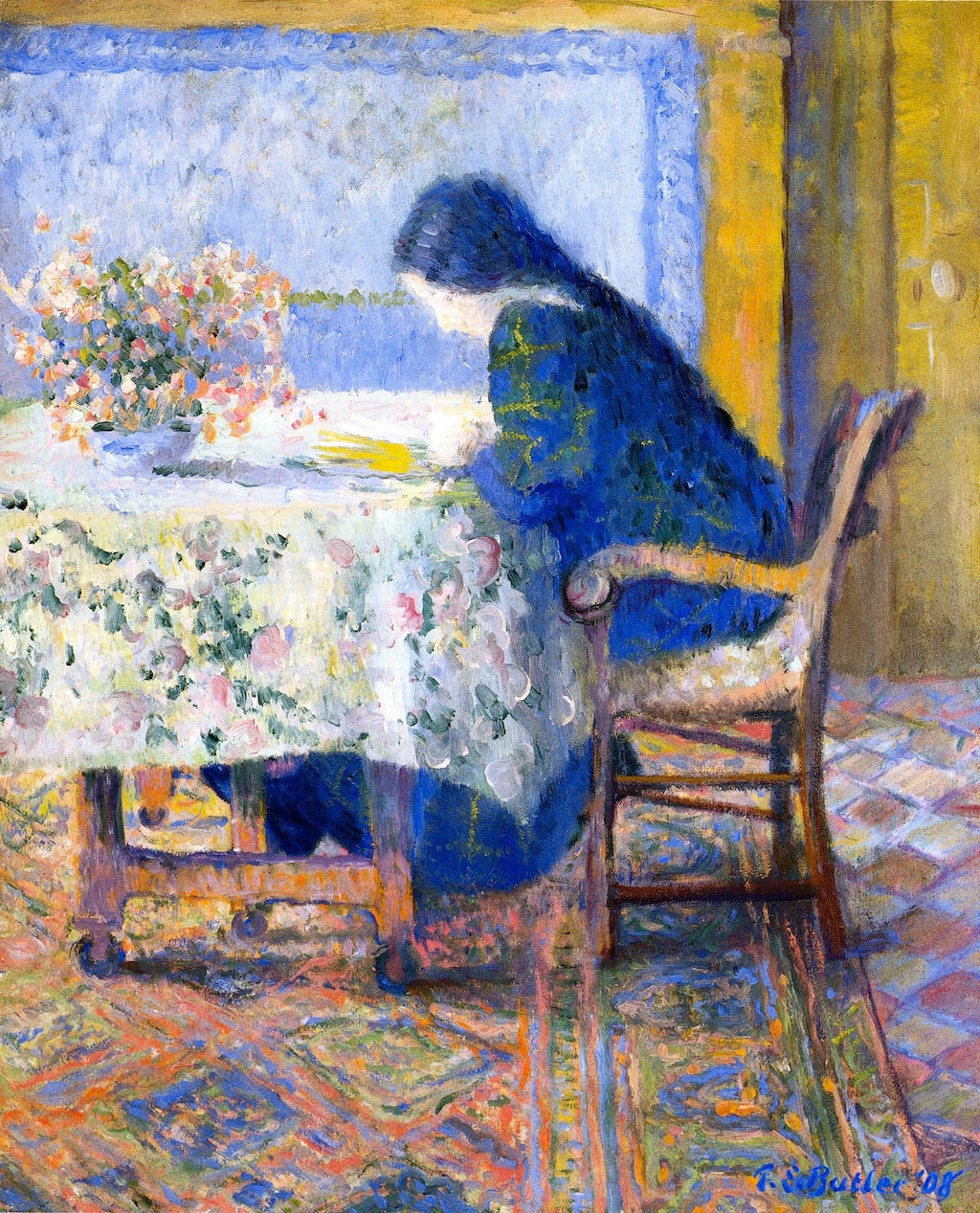 Reading at the Butler House, Giverny by Theodore Earl Butler,A3(16x12")Poster