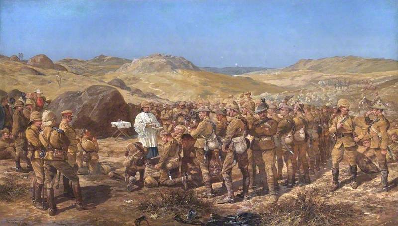 Open Air Service at Lindley, Sunday 2 June 1900 (during the Boer War), vintage artwork by Richard Caton Woodville the Younger, 12x8" (A4) Poster