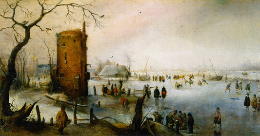 Winter Landscape with Skaters near a Town, vintage artwork by Hendrick Avercamp, 12x8" (A4) Poster