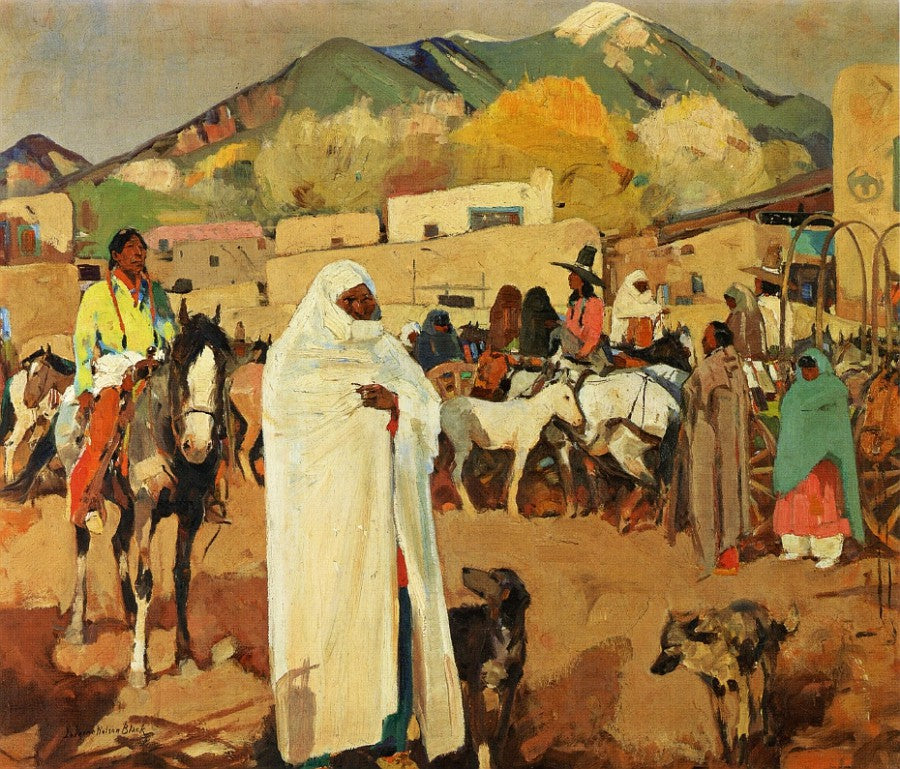 Fiesta Time at Taos, vintage artwork by Laverne Nelson Black, 12x8" (A4) Poster