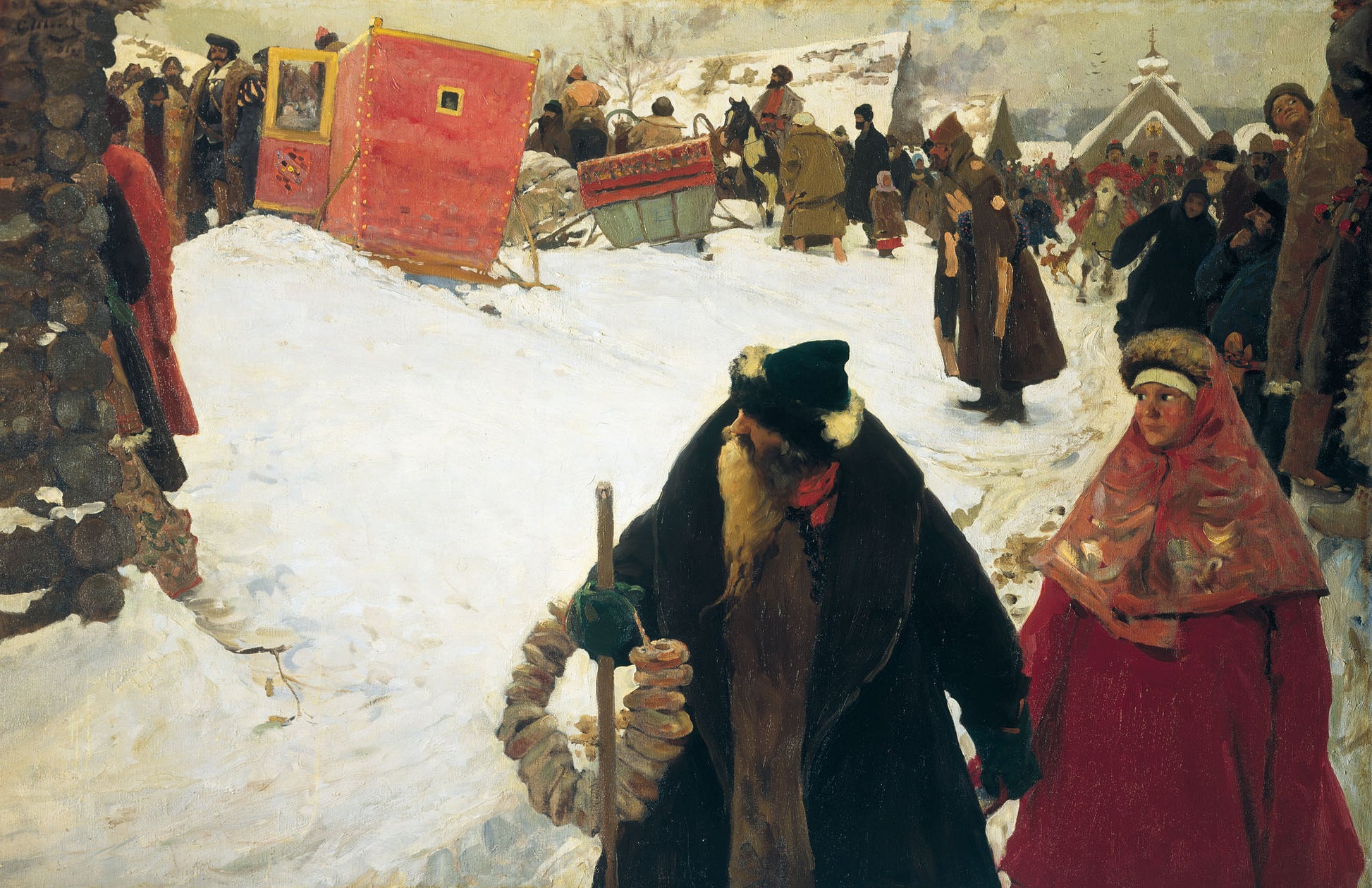 The Arrival of Foreign Guests (17th Century), vintage artwork by Sergei Ivanov, 12x8" (A4) Poster