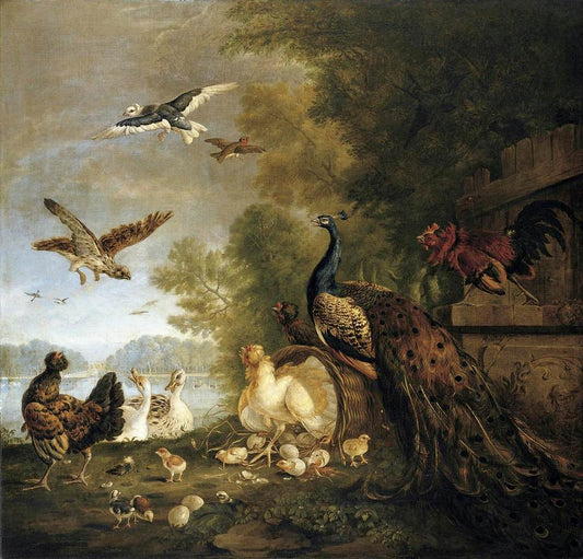 Birds in Parkland Setting, vintage artwork by Pieter Casteels, 12x8" (A4) Poster