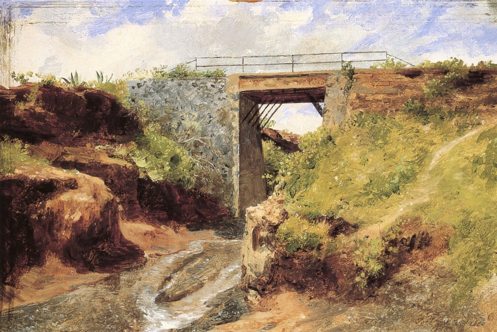 Puente de la Barranca del Muerto, vintage artwork by Jose María Velasco, 12x8" (A4) Poster