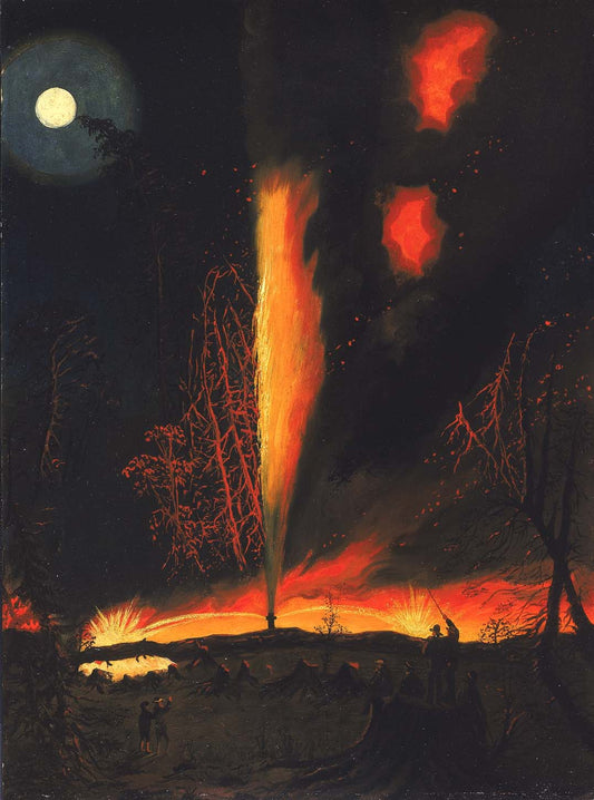Burning Oil Well at Night, near Rouseville, Pennsylvania, vintage artwork by James Hamilton, A3 (16x12") Poster Print