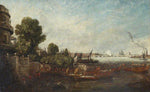 The Embarkation of George IV from Whitehall:  The Opening of Waterloo Bridge, 1817, vintage artwork by John Constable, 12x8" (A4) Poster