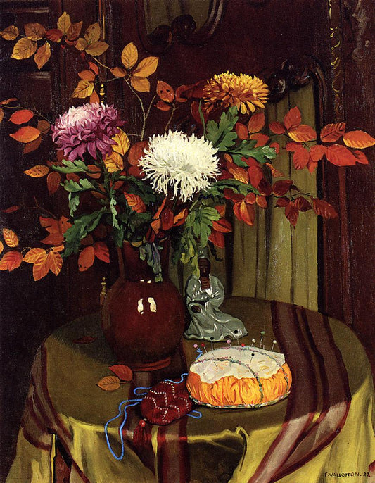 Chrysanthemums and Autumn Foliage, vintage artwork by Felix Vallotton, 12x8" (A4) Poster