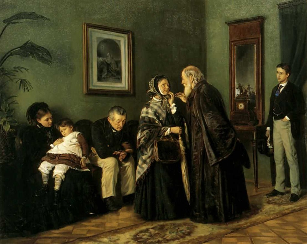In the Waiting Room, vintage artwork by Vladimir Yegorovich Makovsky, 12x8" (A4) Poster