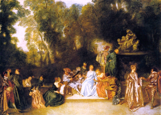 Entertainment in the Open Air, vintage artwork by Jean-Antoine Watteau, 12x8" (A4) Poster