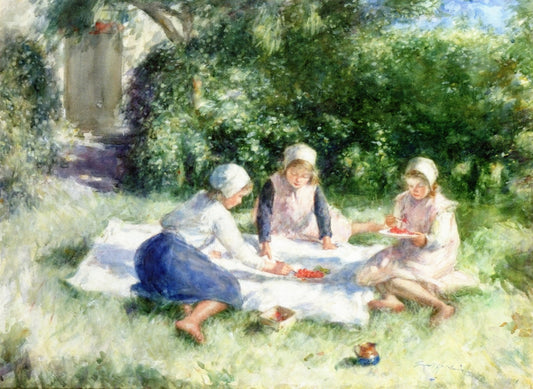 A Summer Picnic, vintage artwork by Robert Gemmell Hutchison R.S.A. R.S.W., 12x8" (A4) Poster