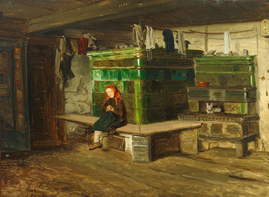 Interior with a Little Girl on the Bench, vintage artwork by Georg Eduard Otto Saal, A3 (16x12") Poster Print
