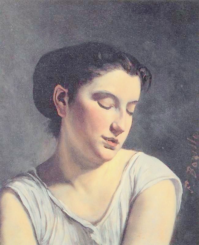 Young Woman with Lowered Eyes, vintage artwork by Jean Frederic Bazille, 12x8" (A4) Poster