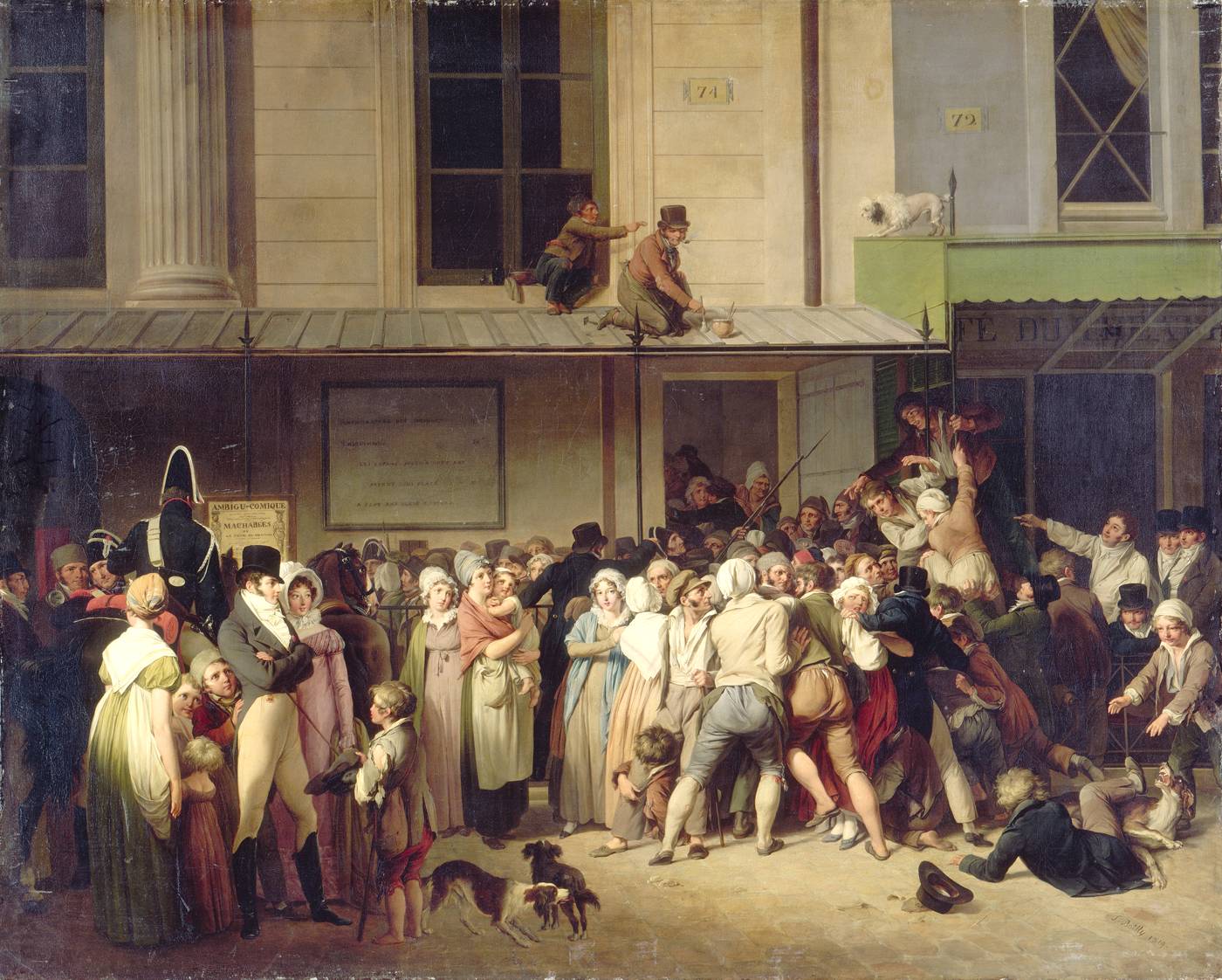 Entrance to a free show at the Ambigu-Comique Theatre, vintage artwork by Louis-Leopold Boilly, 12x8" (A4) Poster