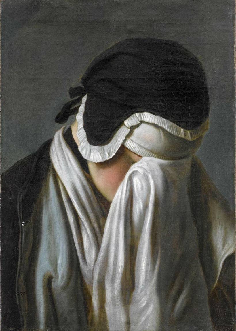 Young Girl Crying, vintage artwork by Pietro Antonio Rotari, 12x8" (A4) Poster