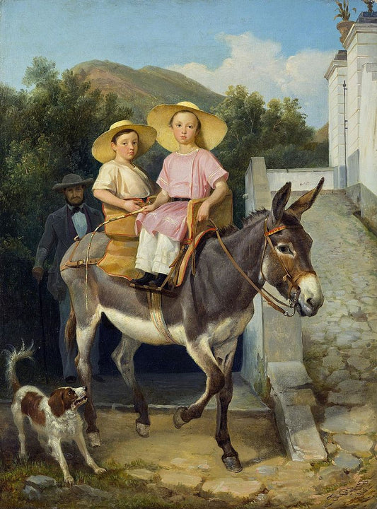 The Raevsky Children on a Donkey, vintage artwork by Filippo Palizzi, A3 (16x12") Poster Print