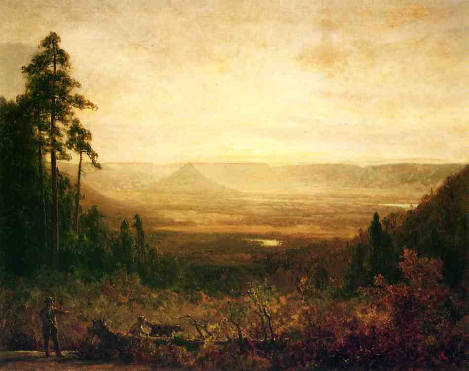 Hunter at Sunrise, vintage artwork by Thomas Hill, 12x8" (A4) Poster