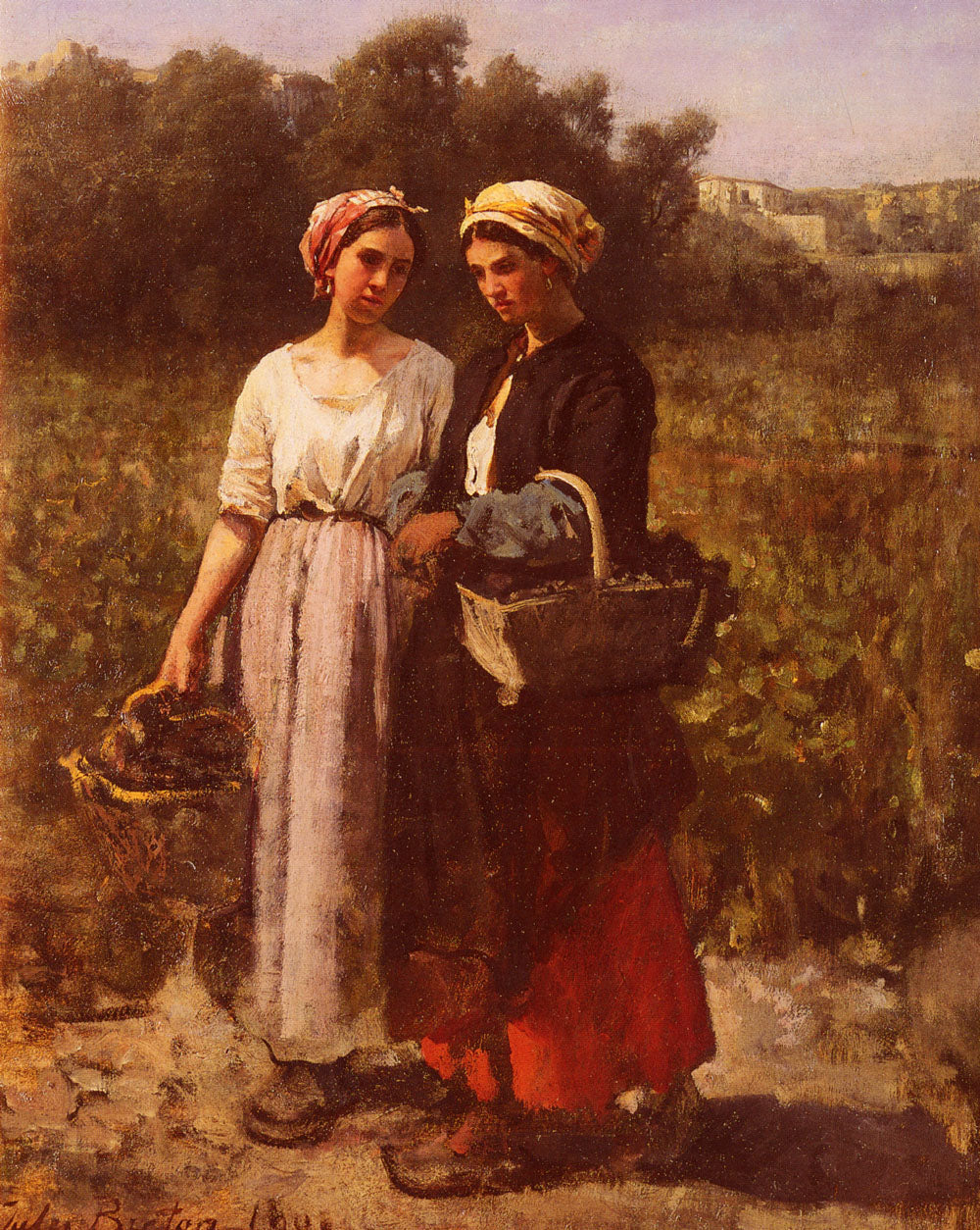 The Grape Harvest at the Chateau-Lagrange, vintage artwork by Jules-Adolphe Breton, 12x8" (A4) Poster