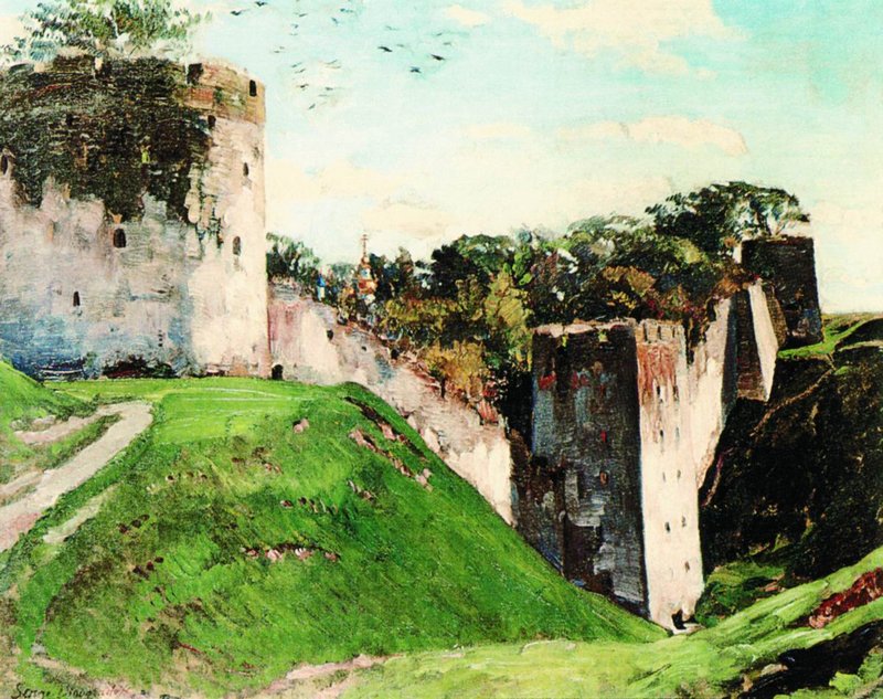 Walls of the Pskov Monastery by Sergei Arsenevich Vinogradov,A3(16x12")Poster