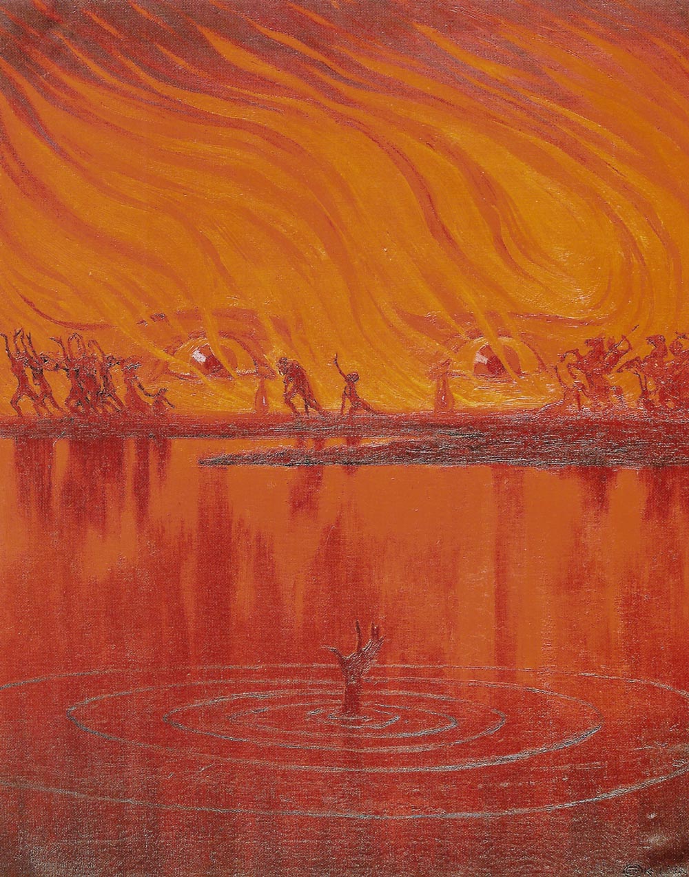 With the smoke of fires, vintage artwork by Edward Okuń, 12x8" (A4) Poster