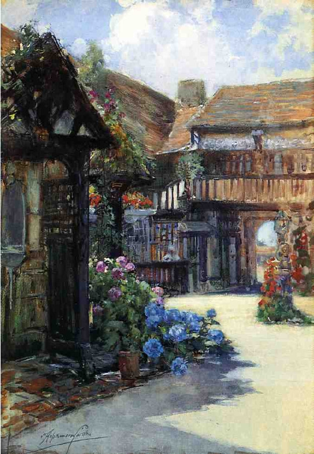 Courtyard Scene, Inn of William the Conquueror, vintage artwork by Francis Hopkinson Smith, 12x8" (A4) Poster