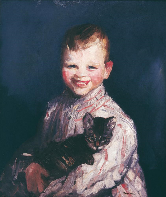 Cori with Cat, vintage artwork by Robert Henri, 12x8" (A4) Poster