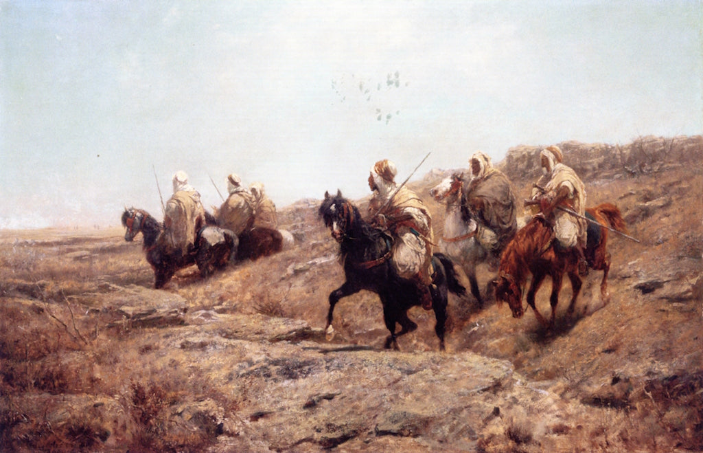 Arab Warriors on the Lookout, vintage artwork by Adolf Christian Schreyer, 12x8" (A4) Poster