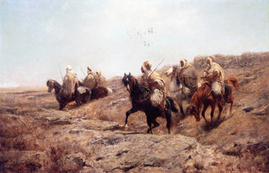 Arab Warriors on the Lookout, vintage artwork by Adolf Christian Schreyer, 12x8" (A4) Poster