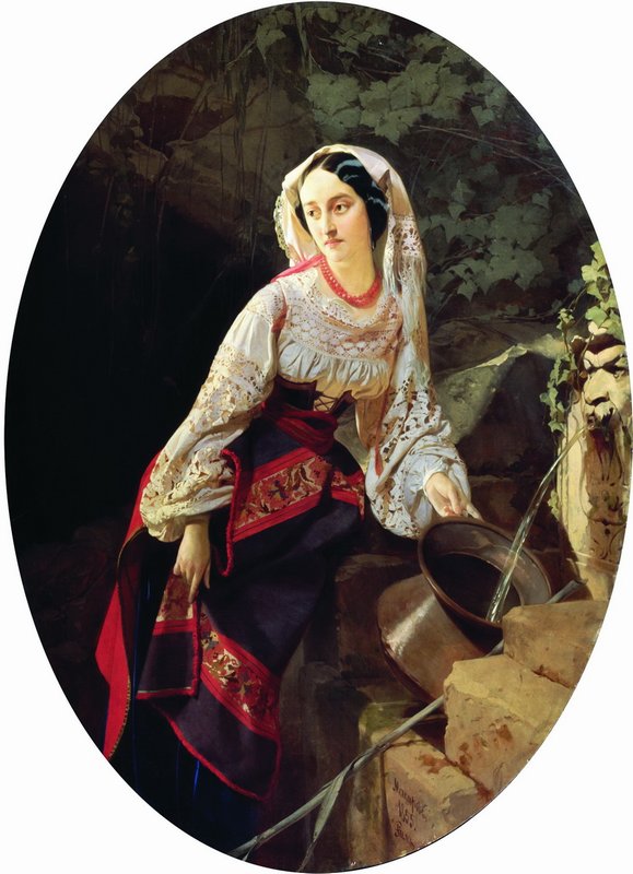 Italian Woman at the Well, vintage artwork by Ivan Makarov, 12x8" (A4) Poster