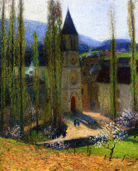 Church at Labastide du Vert, Late Afternoon, vintage artwork by Henri Martin, 12x8" (A4) Poster
