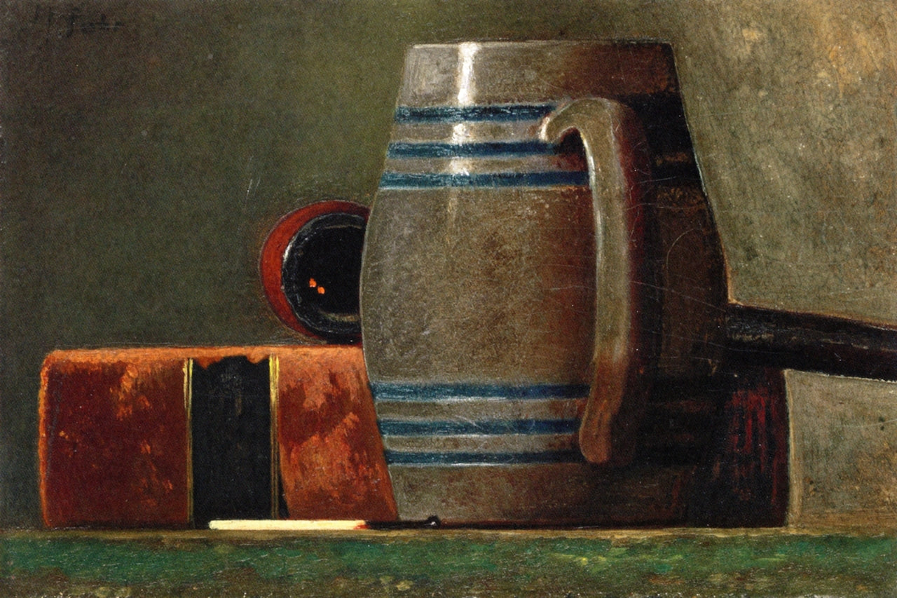 Salt-Glazed Mug, Book, Pipe and Match, vintage artwork by John Frederick Peto, 12x8" (A4) Poster