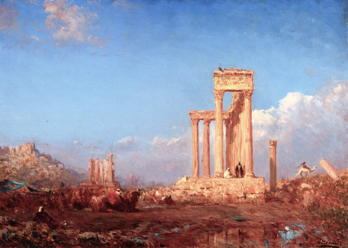 Ruins, Palmyra, vintage artwork by Felix-Francois-Georges-Philbert Ziem, 12x8" (A4) Poster